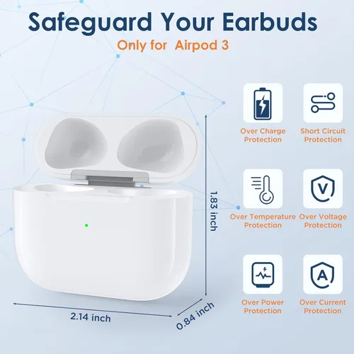 Vista 2 de Funda de carga inalámbrica compatible con Airpod de 3ª generación, funda de carga de repuesto para Airpod de 3ª generación con batería de 660 mAh