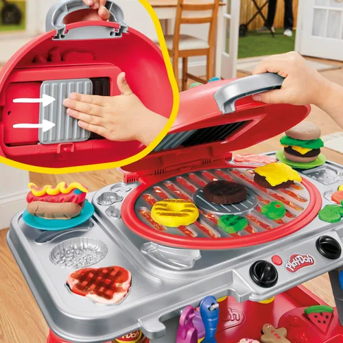 Vista 5 de Play-Doh Sizzlin' Grill - Juego de parrilla con luces y sonidos, 17 accesorios, juguetes de barbacoa para niños y niñas de 3+, comida de juguete