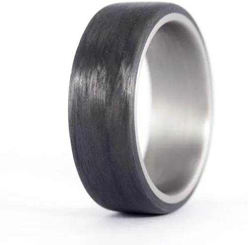 Men's titanium and carbon fiber ring. Modern and industrial black wedding band. Water resistant, very durable and hypoallergenic. (00310_8N)