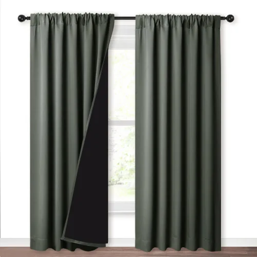 Vista 61 de NICETOWN Biscotti Beige 100% Cortinas opacas de 45" de largo para cocina, bolsillo con varilla para sótano completamente opaco, cortinas térmicas