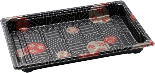 Vista 2 de EcoQuality Bandejas grandes de sushi negras con tapas de 8.5 x 5.5 pulgadas, caja de embalaje desechable de sushi, contenedor de transporte, cajas