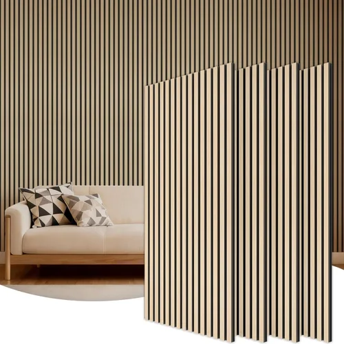Vista 12 de TONOR Paneles acústicos de madera para decoración de pared interior, paquete de 2 paneles acústicos de listones de madera de 47.2 x 23.6 pulgadas