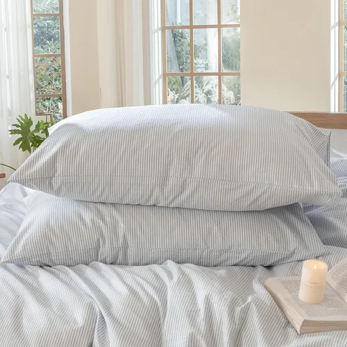 Vista 18 de MooMee Ropa de Cama Fundas de Almohada Juego de 2, 100% Algodón Lavado con Textura Parecida al Lino, Transpirable, Duradera, Suave y Cómoda