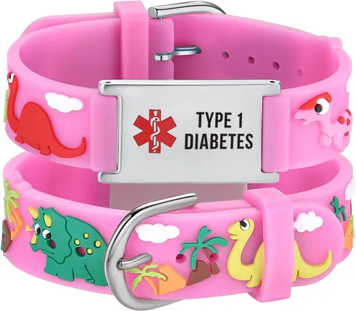 Vista 16 de LinnaLove Medical Alert ID Bracelet – Custom or Pre-Engraved, QR Code Available,Blue Dinosaur Band