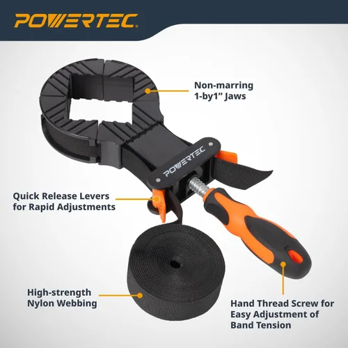 Vista 4 de POWERTEC Abrazaderas de correa para carpintería: abrazaderas de banda de liberación rápida con mango ergonómico, abrazadera ajustable para marco