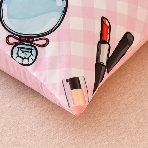 Vista 8 de Aimuan Juego de edredón de moda para niña, bolsa de perfume cosmético, lápiz labial, rosa diva, juego de edredón con patrón de esmalte de uñas