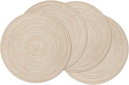 SHACOS - Juego de 4 manteles individuales redondos trenzados para mesas de comedor, manteles individuales lavables para mesa de cocina de 15 Beige