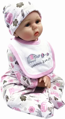 Vista 3 de Ropa de muñeca Reborn de 22 pulgadas, accesorios de elefante, juego de 5 piezas para muñecas Reborn de 20 a 22 pulgadas, ropa a juego