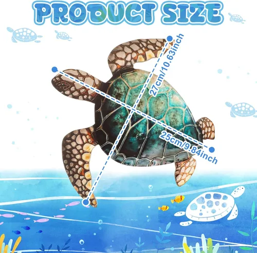 Vista 4 de Tatuo 3 piezas de decoración de pared costera de verano para baño, playa, arte de pared azul, tortuga de mar, tabla de surf, caballito de mar
