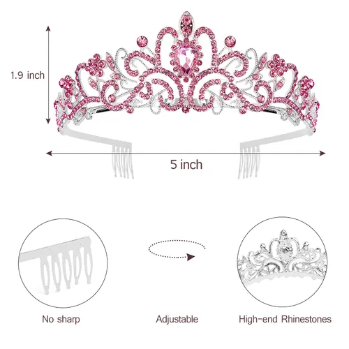 Vista 6 de Tiaras de cumpleaños para mujer, tiara de corona de princesa, coronas de feliz cumpleaños para mujeres, corona de cumpleaños para niñas, banda