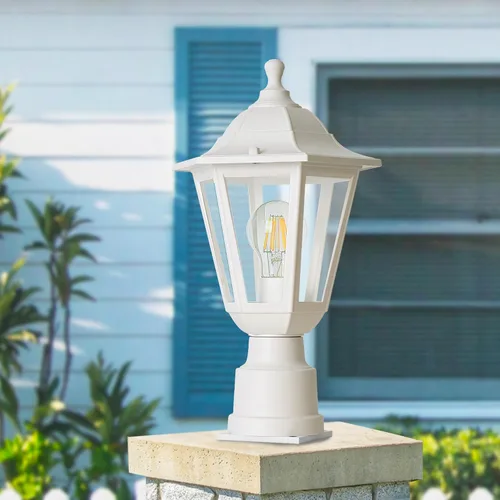 Vista 9 de FUDESY Luz de poste para exteriores del atardecer al amanecer, linterna exterior moderna blanca con base de montaje en muelle, lámpara impermeable