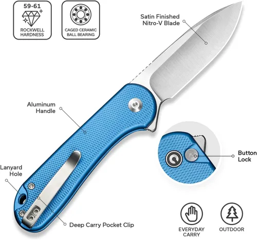 Vista 60 de CIVIVI Elementum II - Navaja de bolsillo plegable, hoja de acero Nitro-V de 2.96 pulgadas, mango G10, cuchillo utilitario con clip de bolsillo