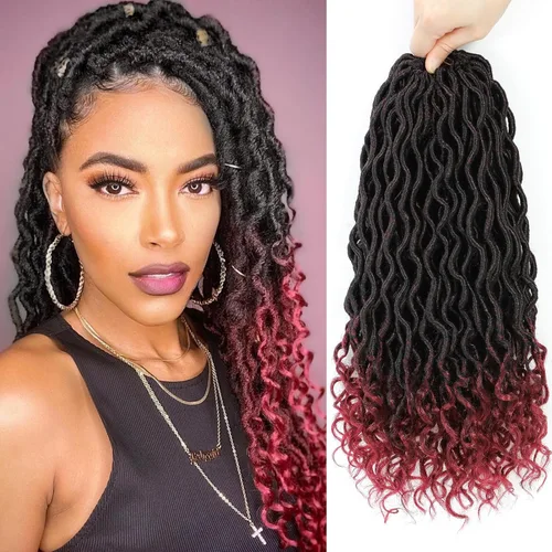 Vista 44 de Rastas de diosa de pelo de ganchillo de 18 pulgadas, 6 paquetes, pelo de ganchillo postizo previamente enrollado, pelo de ganchillo suave