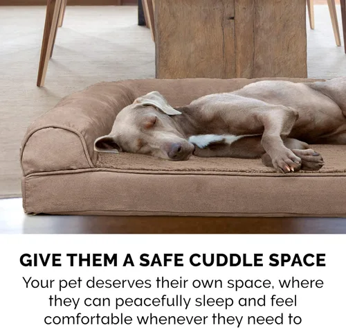 Vista 10 de FurHaven - Cama ortopédica de espuma estilo sofá para perros con funda lavable y extraíble - Felpa/Gamuza - Almendra, para perros de hasta 35 libras