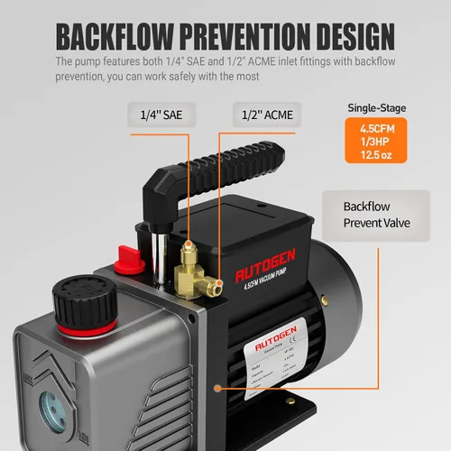 Vista 3 de Bomba de vacío de una etapa 4.5CFM, 1/3HP 5Pa 110V Bomba de vacío de aire para R12 R22 R134a R410a, paleta rotativa para recarga de refrigerante