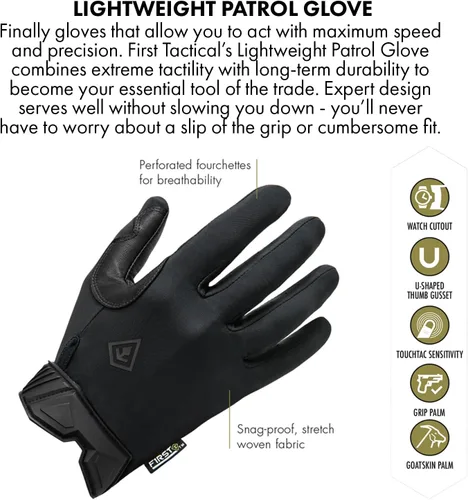 Vista 2 de First Tactical Guante de patrulla ligero para hombre Palma de piel de cabra ajustada con capacidad de pantalla táctil