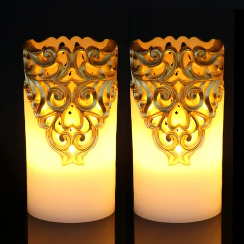 Vista 8 de Eldnacele Velas de Navidad Plateadas sin Llama con Temporizador de 5H, Velas de Pilar de Cera Real Parpadeantes que Funcionan con Batería