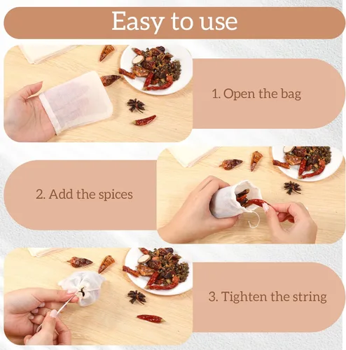 Vista 3 de 10 bolsas de filtro de té, bolsa de especias, bolsa de gasa reutilizable, bolsas de muselina con cordón para café frío colar sopa