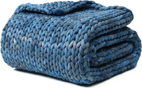 Vista 19 de YnM Manta con Peso de Chenilla, Diseño de Punto Grueso Hecho a Mano, Suave y Acogedora, Regula la Temperatura y Transpirable, Manta Lavable a
