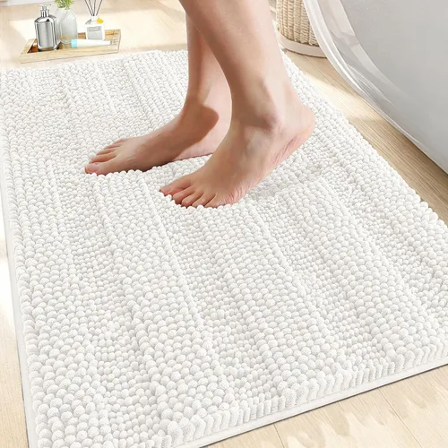 Vista 229 de OLANLY Alfombras de Baño Gruesas de 47 x 20 pulgadas, Extra Suaves Absorbentes de Chenilla a Rayas, Respaldo de Goma, Lavables y Secables a Máquina