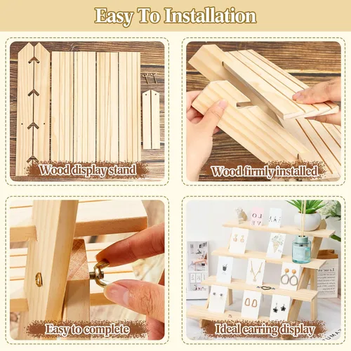 Vista 3 de 101 soportes de exhibición de aretes de madera de 4 niveles para vender 100 piezas de tarjetas de exhibición de aretes, soporte de exhibición