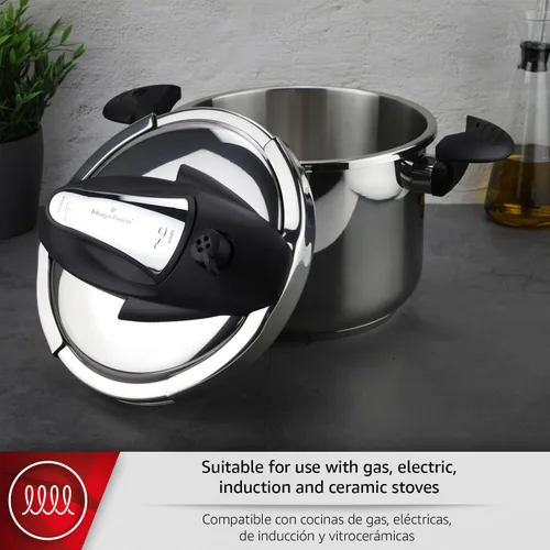 Vista 4 de Magefesa Nova - Juego de olla a presión para estufa, 4.2 y 6.3 cuartos de galón, cocción rápida, fácil bloqueo, acero inoxidable 18/10, compatible