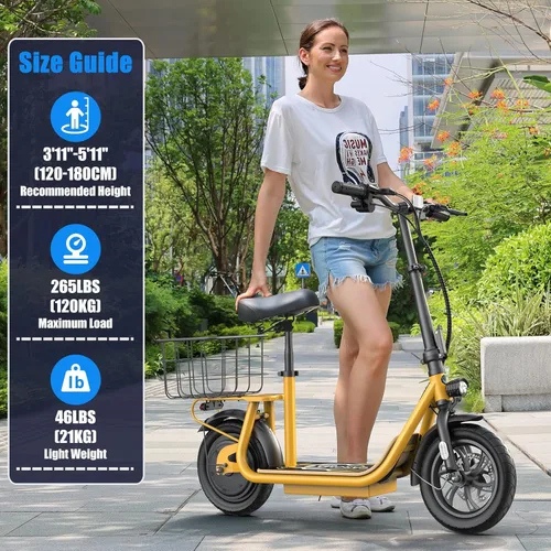 Vista 26 de Caroma Electric Scooter with Seat, Max 30 Miles Range&20MPH Speed, Peak 800/1200W Motor, Foldable Electric Scooter for Adults and Teens, Commuter E
