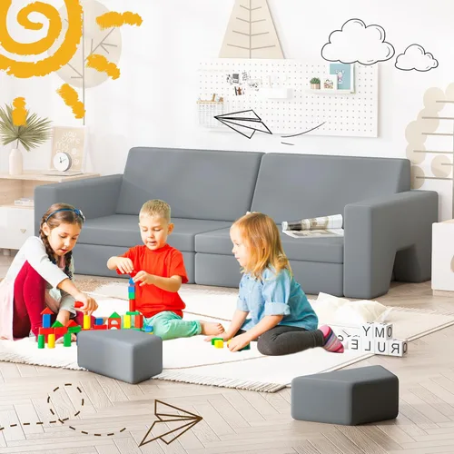 Vista 2 de Sofá modular de juego para niños, 10 piezas, sofá modular para niños pequeños y bebés, sofá de construcción de fortaleza para niños, sofá de juego