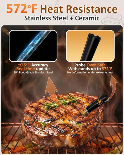 Vista 3 de Termómetro Inalámbrico para Carne con Alertas en Tiempo Real - Sonda Bluetooth Inteligente para Barbacoa, Parrilla, Horno, Ahumador - Bluetooth