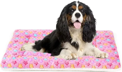 Vista 33 de Mora Pets Cama para gatos, almohadilla para jaula para perros, cama ultrasuave para mascotas con bonito estampado de estrellas, tapete lavable