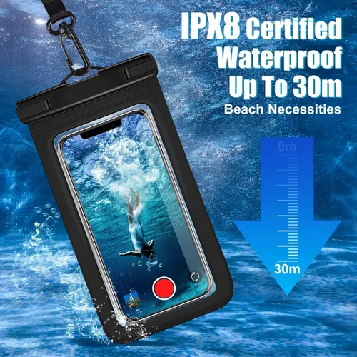 Vista 4 de Funda impermeable compatible con iPhone 14 Pro Max/13/12/11/XR/X/SE/8/7, Galaxy S22/S21 Google hasta 7.5 pulgadas IPX8 Dry Bag Vacation Essentials