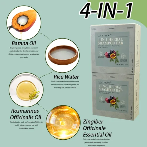 Vista 6 de Batana Oil & Natural Herbal Shampoo Bar Set para el cuidado del cabello, para cabello seco y dañado, mezcla nutritiva con aceite de argán, sin