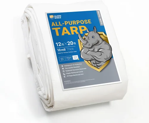 Vista 121 de GUARD SHIELD Lona resistente de 12 x 16 pies, cubierta de lona de polietileno negra y plateada impermeable, gruesa, multiusos, de 25/64 pulgadas