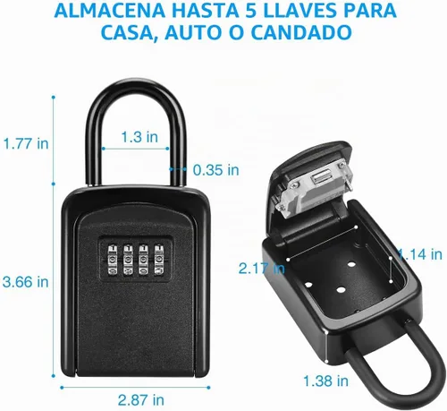 Vista 4 de AMIR Caja de cerradura de llave, montada en la pared, resistente a la Negro