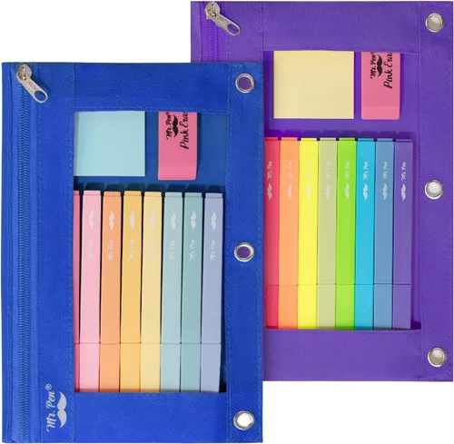 Vista 33 de Mr. Pen Estuche de tela para lápices con 3 agujeros para carpeta, color negro, juego de 2