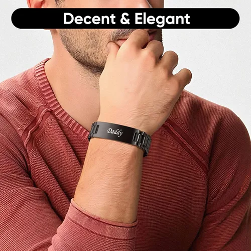 Vista 4 de VNOX - Correa de reloj de eslabones de acero inoxidable para hombre con grabado personalizado gran regalo para papá