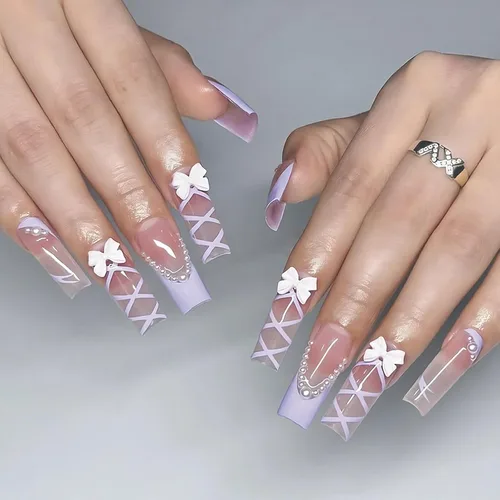 Vista 28 de IMSOHOT - Uñas postizas de Halloween largas de acrílico con punta de almendra, uñas postizas color nude, uñas adhesivas de cobertura completa, uñas