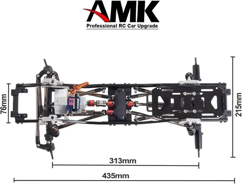 Vista 4 de Marco RC 12.323 in distancia entre ejes Marco de chasis de metal con transmisión de 2 velocidades Eje delantero invertido para 1/10 RC Crawler Axial