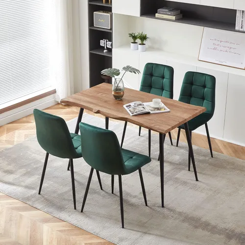 Vista 16 de Juego de 4 mesas de comedor rectangulares con sillas tapizadas, mesa de cocina moderna y sillas para espacios pequeños, color negro