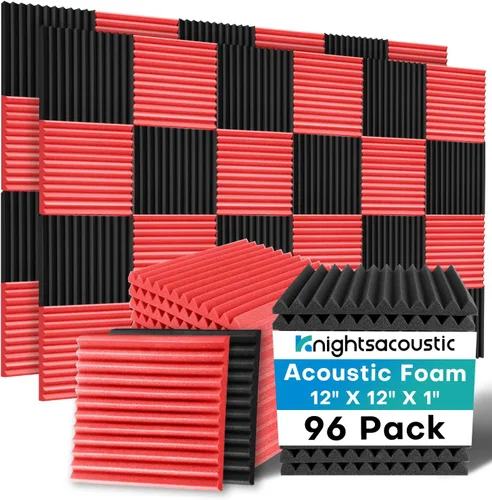 Vista 20 de Paquete de 96 paneles de espuma acústica a prueba de sonido para paredes, de 1 x 12 x 12 pulgadas, de alta densidad, con cancelación y reducción
