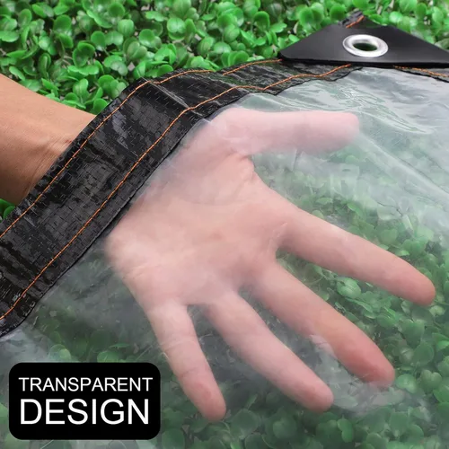 Vista 5 de Lrnn Lona transparente impermeable de 5 x 5 pies, lona de plástico resistente con ojales, lona a prueba de polvo a prueba de lluvia para muebles