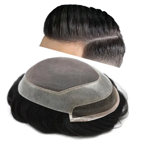 Vista 9 de Pieza de pelo de tupé para hombre, cabello humano real, frontal, línea capilar natural, sistema de reemplazo para hombres, unidades de cabello