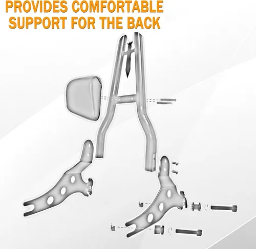 Vista 5 de Barra cromada Fatboy desmontable para respaldo de pasajero, almohadilla trasera con kits de accesorios de acoplamiento para Harley Fat Boy 114 FLFBS