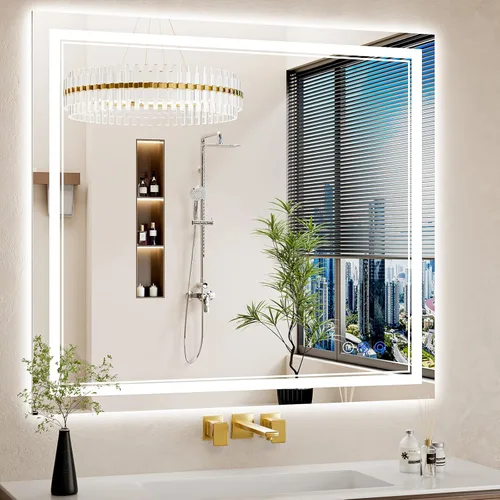 Vista 29 de Espejo de baño LED de 22 x 30 pulgadas con luces, antiniebla, retroiluminado + luz frontal, regulable, espejo de tocador LED para pared, espejo
