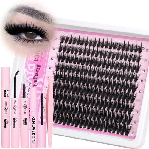 Vista 9 de Yawamica Extensiones de pestañas en racimo Wispy Naturales, Extensiones de pestañas individuales, 10-14mm, racimos de pestañas esponjosas, CC