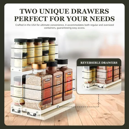 Vista 3 de Vertical Spice Cajón combinado de especias – Almacenamiento de cocina extraíble para tarros de condimentos y estantes de despensa – Organizador