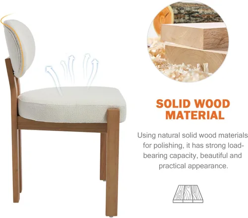 Vista 5 de Juego de 4 sillas de comedor de madera, modernas de mediados de siglo, tapizadas de chenil, sillas de comedor con patas de madera maciza, silla