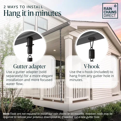 Vista 5 de Rain Chains Direct - Cadena de lluvia de barril - 8.5 pies - Aluminio recubierto de polvo negro duradero - Cadenas de lluvia premium para canaletas