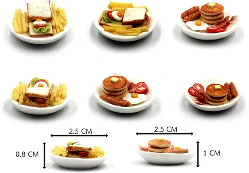Vista 2 de Set de desayuno surtido de 10 variados – Alimentos en miniatura, comida pequeña para decoración de casa de muñecas, casa de muñecas, diorama