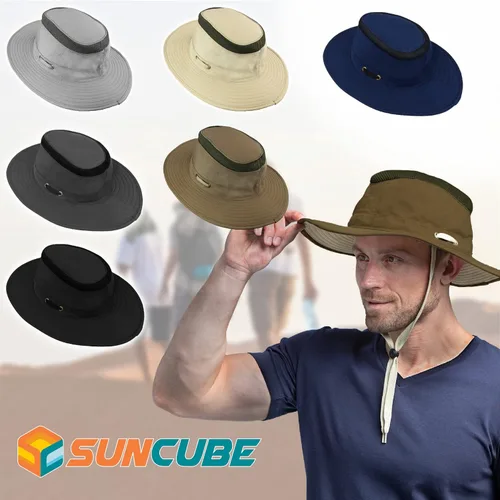 Vista 7 de SUN CUBE Sombrero de ala ancha para hombres y mujeres, protección solar UV, sombrero de safari para senderismo